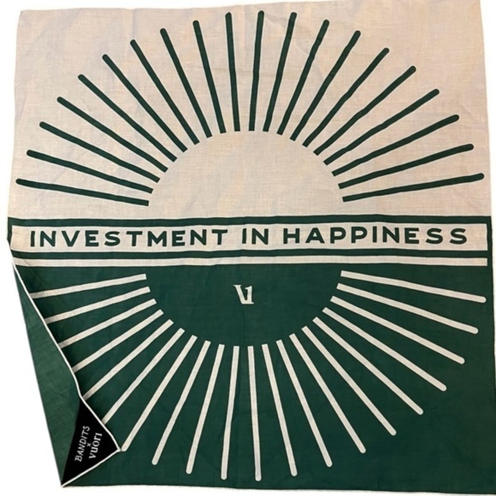 BanditsxVuori Investment in Happiness green & white sunburst scarf / bandanna